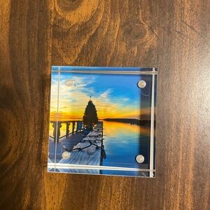 2” x2” acrylic block of a coastal Christmas tree